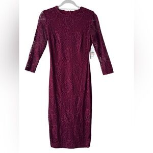 Jessica Simpson Burgundy Lace Midi Dress | NWT | Elegant Cocktail Dress